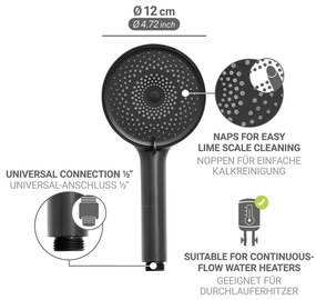 Matt fekete műanyag zuhanyfej ø 12 cm Softwater – Wenko