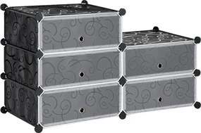 HOMCOM Műanyag Cipőtartó Rack 6 Pár Cipőhöz Cipődoboz Előszobába DIY Kocka Polc Cipőtároló Fekete 49 x 36,5 x 108cm | Aosom