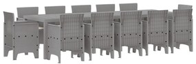 13 részes Kerti Étkező Szett Párnákkal Világosszürke Polirattan, Kerti Asztal Világosszürke 150x100x73 cm Polirattan, Kerti Székek Párnákkal 4 db Világosszürke Polirattan