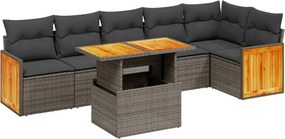 vidaXL 7 részes szürke polyrattan kerti ülőgarnitúra párnákkal