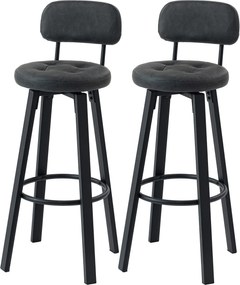 HOMCOM 2 db forgós bárszék, PU műbőr, háttámla, fém lábtartó — sötétszürke | Aosom