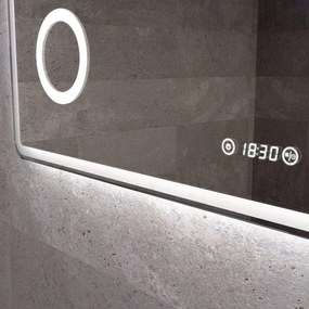 Fürdőszobai LED tükör 120x75cm | Páramentesítő - Kozmetikai tükör - Fényerő + színhőfok állítás - Digitális óra | Welland Luxury-Line G1094