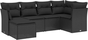 vidaXL 6 részes fekete polyrattan kerti ülőgarnitúra párnákkal