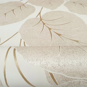 Vinil tapéta Flizeline falra bézs levelek arany csillogással