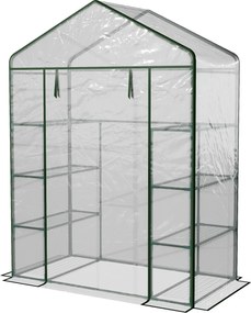 Outsunny Kültéri Üvegház 4-Szintes Kertész Üvegház Polcokkal Acél Váz Üvegház Növények, Virágok, Paradicsomok Számára 143x73x195 cm Átlátszó | Aosom