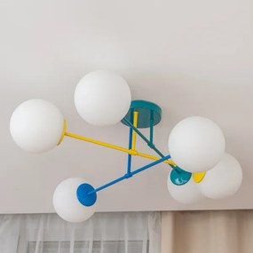 Felületre szerelhető csillár MOON 6xE27/15W/230V türkiz/sárga/kék