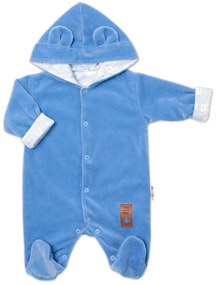 Baby Nellys Kétrétegű velúr kezeslábas csuklyás Új nyuszi, kék 56 (1-2 m)