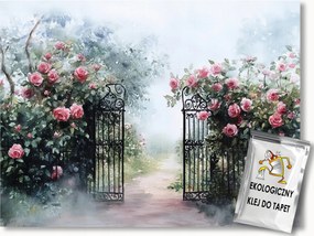 Fotótapéta Flizelina Park Kert Kapu Bokrok Rózsák 104x70,5 ragasztó