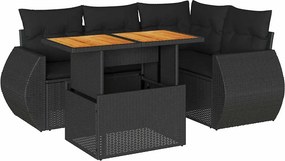 vidaXL 5 részes fekete polyrattan kerti kanapészett párnákkal