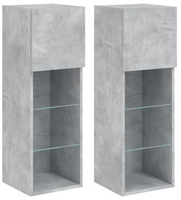2 db betonszürke TV-szekrény LED-világítással 30,5 x 30 x 90 cm
