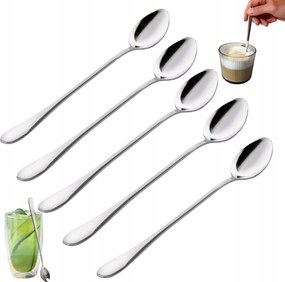 Teáskanál Kávéskanál Latte Fagylalt Desszert Hosszú Ezüst 6db
