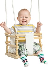 AIYAPLAY Gyermek Hinta 9-36 Hónapos Korig Fából és Pamutból Beltéri és Kültéri Használatra Állítható Kötéllel és Levehető Párnával, 30x30x110-180 cm,