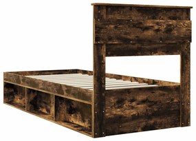 vidaXL Ágykeret matracmal Füstölt tölgy 90 x 190 cm Tömör fenyőfa