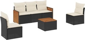 vidaXL 6 részes fekete polyrattan kerti ülőgarnitúra párnákkal
