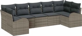 vidaXL Kerti Kanapé Szett párnával 7 pcs Szürke Poly Rattan