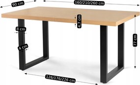 EDWIN bővíthető étkezőasztal 160–260 cm arany tölgy/fekete