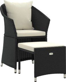 vidaXL 2 részes fekete polyrattan kerti ülőgarnitúra párnákkal