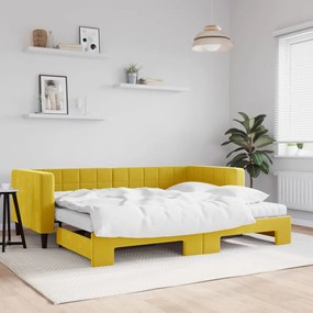 sárga kihúzható bársony heverő matraccal 90 x 200 cm