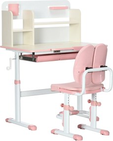HOMCOM Gyermek Tanuló Íróasztal és Szék Szett 3 Éves Kortól Magasságban Állítható Gyerek Íróasztallal 1 Fiókkal, 1 Polccal és Dönthető Asztallappal |