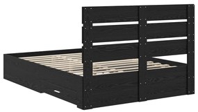 vidaXL Ágykeret fiókkal fejtámlával Fekete tölgy 160 x 200 cm Faanyag