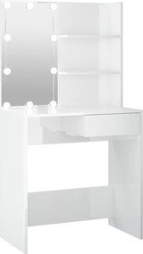 vidaXL magasfényű fehér fésülködőasztal LED-del 74,5x40x141 cm