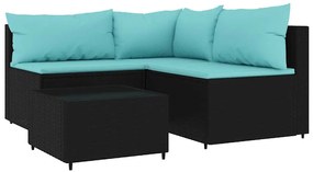 4 részes fekete polyrattan kerti ülőgarnitúra párnákkal
