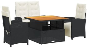 vidaXL 4 részes fekete polyrattan kerti étkezőszett párnákkal