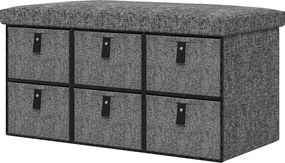 HOMCOM Cipőszerelő Pad 6 Dozissal, Ülőpad, Kabátrongáló Pad Linenszerű Megjelenéssel, Cipődoboz 6 Pár Cipőhöz, Előszobához, Sötét Szürke, 76,5 x 38 x