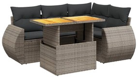 5 részes szürke polyrattan kerti ülőgarnitúra párnákkal