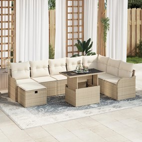 9 darabos kert kanapé szett párnákkal bézs poly rattan