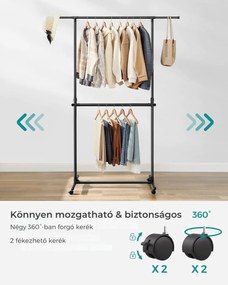 JASON dupla ruhatartó állvány, 101-165x49x113-180cm, fekete SongmicsHome