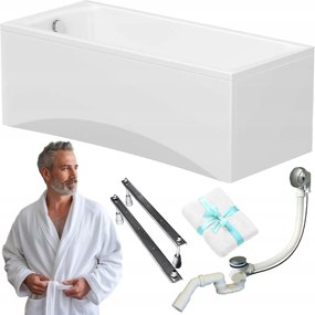 Téglalap alakú kád Cersanit Korat 180x80 fehér burkolat szifon láb törölköző