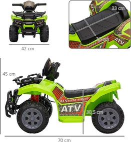 HOMCOM Kids Quad elektromos 6V-os gyerek quad hátrameneti funkcióval, zenével, zöld