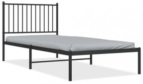 fekete fém ágykeret fejtámlával 90 x 200 cm