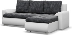 Tokio sarokkanapé, 2 ágyneműtartóval, fonott + műbőr, jobboldali, sötétszürke - fehér