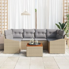 7 Darabos Kerti Kanapé Készlet Párnákkal Bézs Poli Rattan Akác