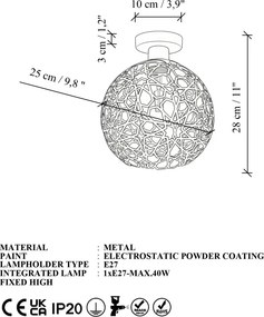 Selcuklu MR-785-M-P fekete fém függőlámpa, Ø25 cm