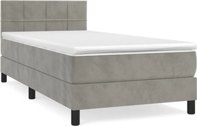 vidaXL világosszürke bársony rugós ágy matraccal 100 x 200 cm