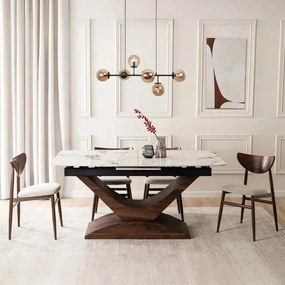 Bővíthető Márványhatású Kerámia Étkezőasztal Fehér/Dió Színben. ALICANTE 160-200 cm Belföldi Raktárból