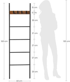 Létra ruhaakasztó, 5 szintes, rusztikus barna és fekete 44x160cm