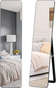 HOMCOM Teljes Testet Tükröző Téglalap Alakú Állványtükör 2 Telepítési Móddal Modern Fenyőfa Keret 37x43x156 cm Fekete | Aosom