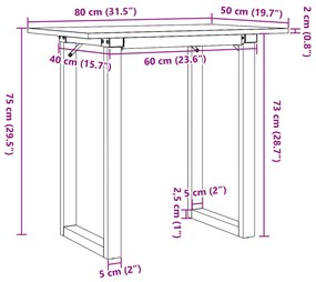 tömör fenyőfa és öntöttvas étkezőasztal O-vázzal 80x50x75 cm