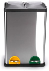 Matt ezüstszínű acél szelektív pedálos szemetes 2x20 l Tri Selectif – MSV