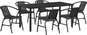 vidaXL Kert étkező szett 7 pcs Fekete Porszórt acél