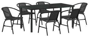 vidaXL Kert étkező szett 7 pcs Fekete Porszórt acél