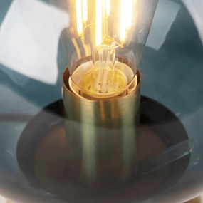 Art Deco asztali lámpa sárgarézzel és óceánkék üveggel - Pallon