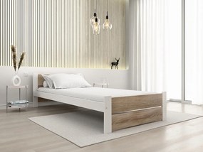 Ágy IKAROS DOUBLE 90 x 200 cm, fehér/dub sonoma Matrac: Matrac nélkül, Ágyrács: Deszkás ágyráccsal