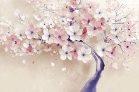 Fotótapéta Flizelina Grafika Természet Fa Virágok Rózsaszín Fehér 152,5x104 ragasztó