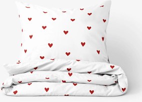 Goldea pamut ágyneműhuzat - piros szívecskék, fehér alapon 140 x 200 és 70 x 90 cm
