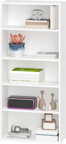 HOMCOM 5-Szintes Könyvespolc 3 Állítható Polccal Nappalira, Irodába, Hálószobába 60x24x133,5 cm Fehér | Aosom
